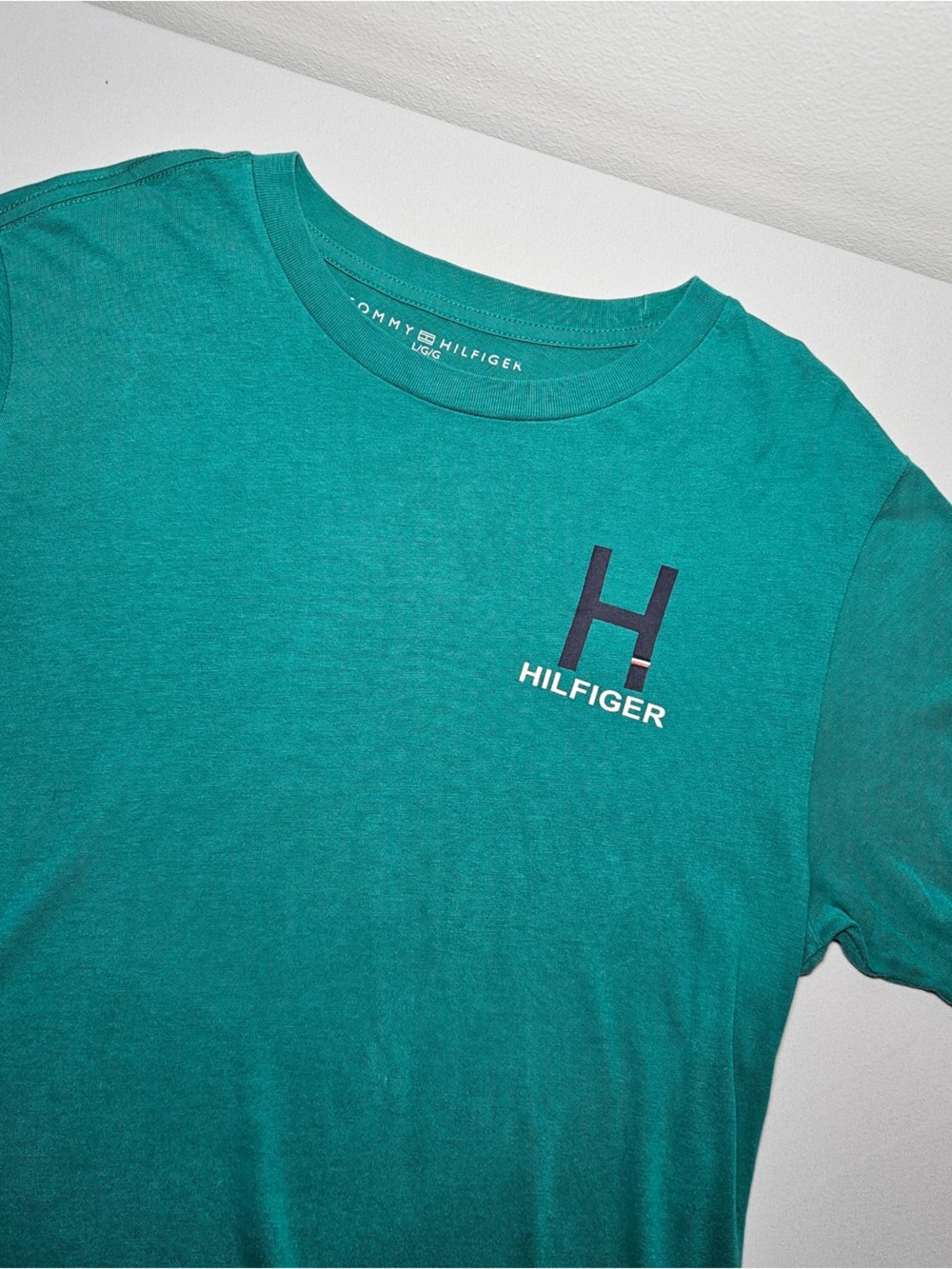 Tommy Hilfiger Kids Shirt L 16/18 Green H Logo 100% Cotton